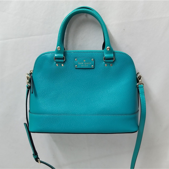 Kate Spade Teal Leather Double Handles Zipper Closure Satchel Bag - Picture 14 of 16